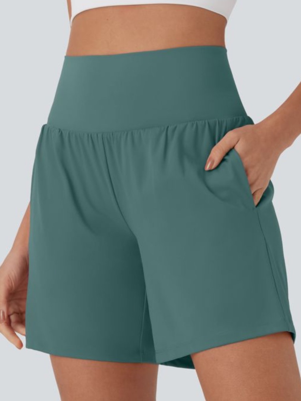 Halara SoftlyZero Airy 2-in-1 Yoga Shorts 5” Blue Spruce Size S